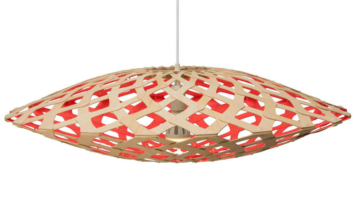 Flax light by David Trubridge in painted red