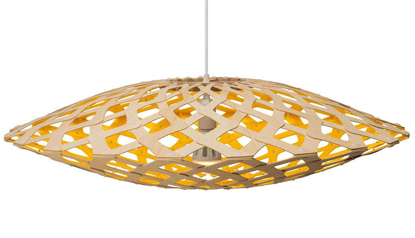 Flax light by David Trubridge in painted yellow