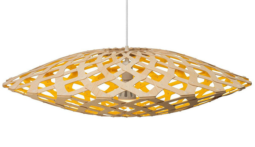 Flax light by David Trubridge in painted yellow