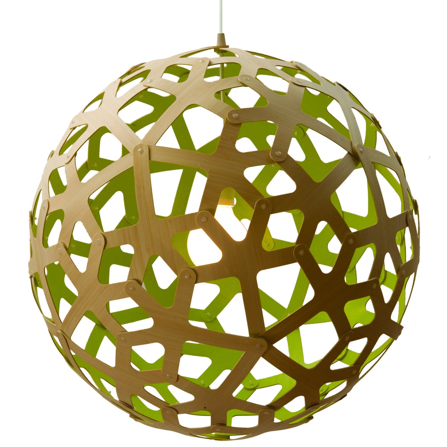 Coral light by David Trubridge in painted lime/green